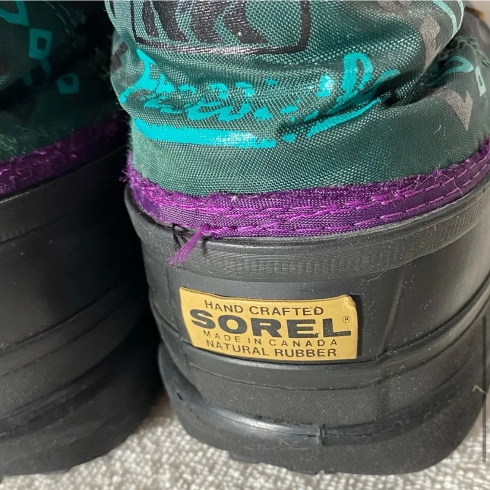 Vintage 90s Sorel Black Purple Teal Freestyle Sport Winter Snow Boots 11 - Picture 8 of 16